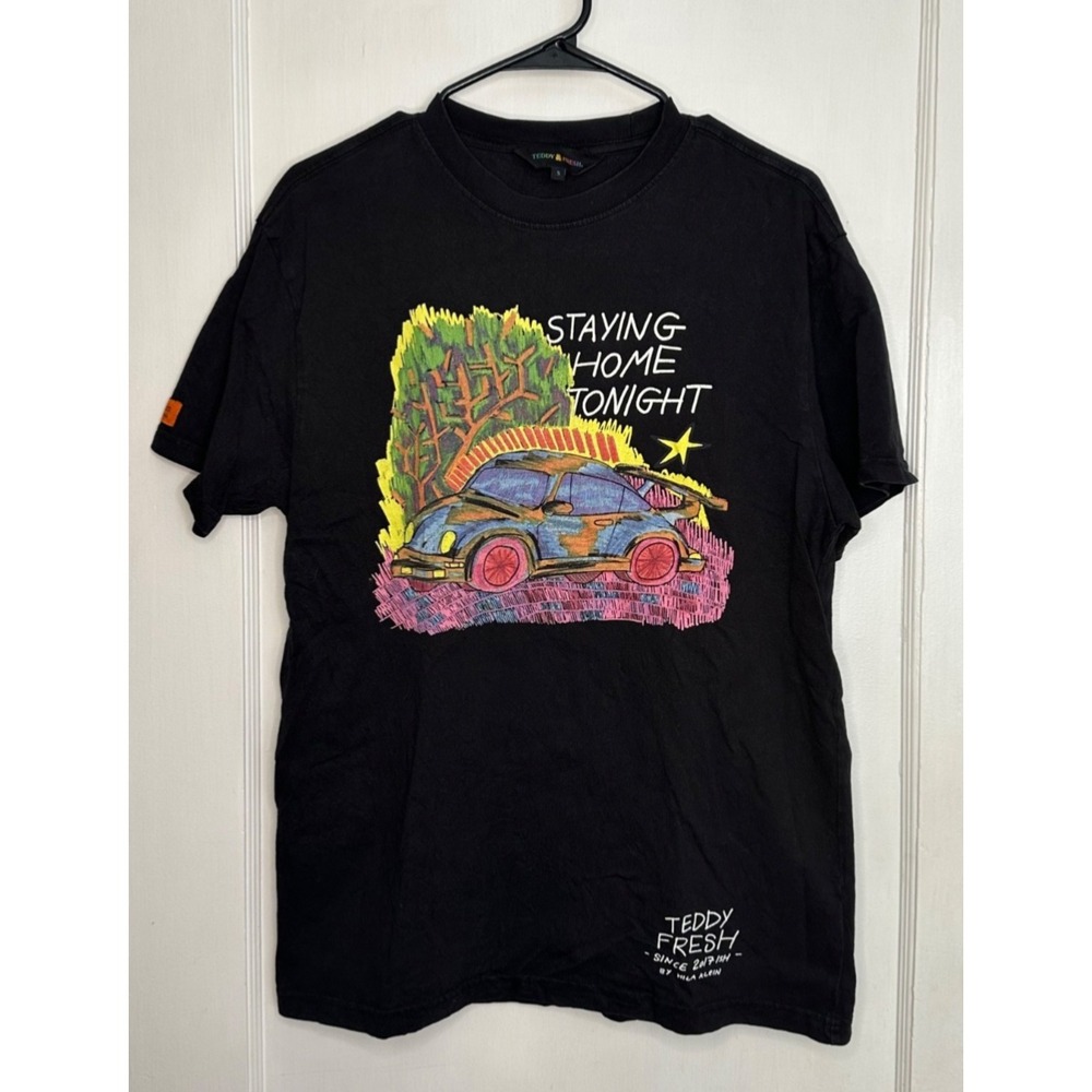 Teddy Fresh x Hila Klein Collab Size S Staying Home Tonight‎ Car T-Shirt Black